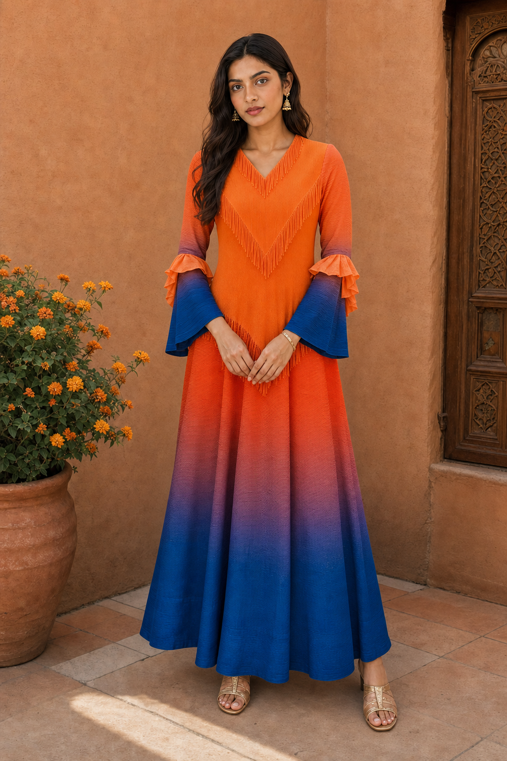 Sunset Ombré Pleated Dress