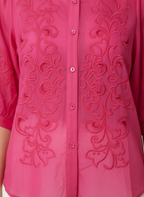 Fuchsia Floral Embroidered Mandarin Blouse