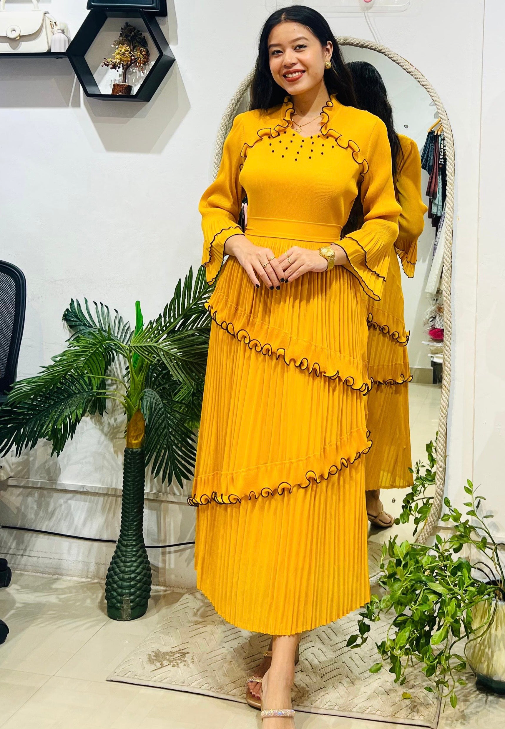 The Marigold Ruffle Pleat Dress