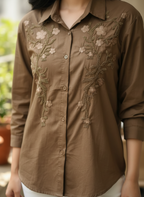 The Mocha Bloom Seed Bead Shirt