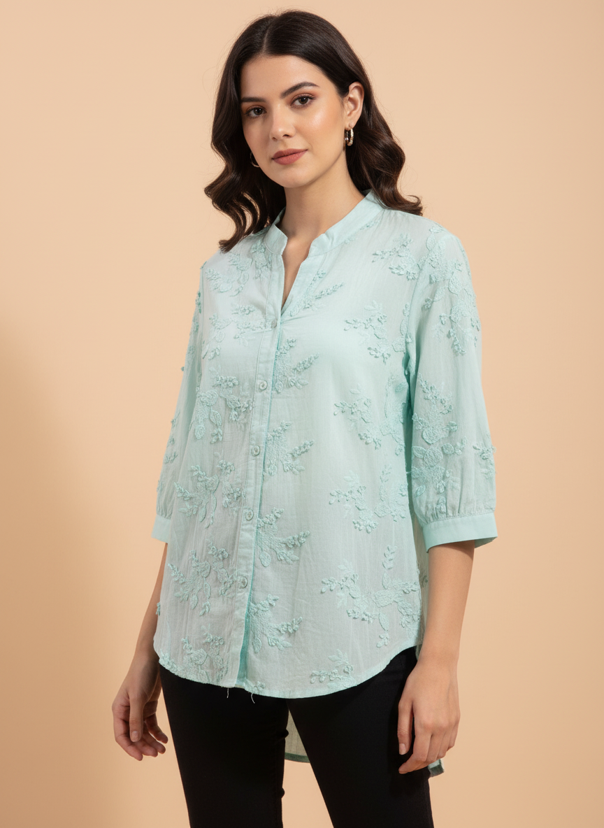 Sage Mist Floral Embroidered Blouse