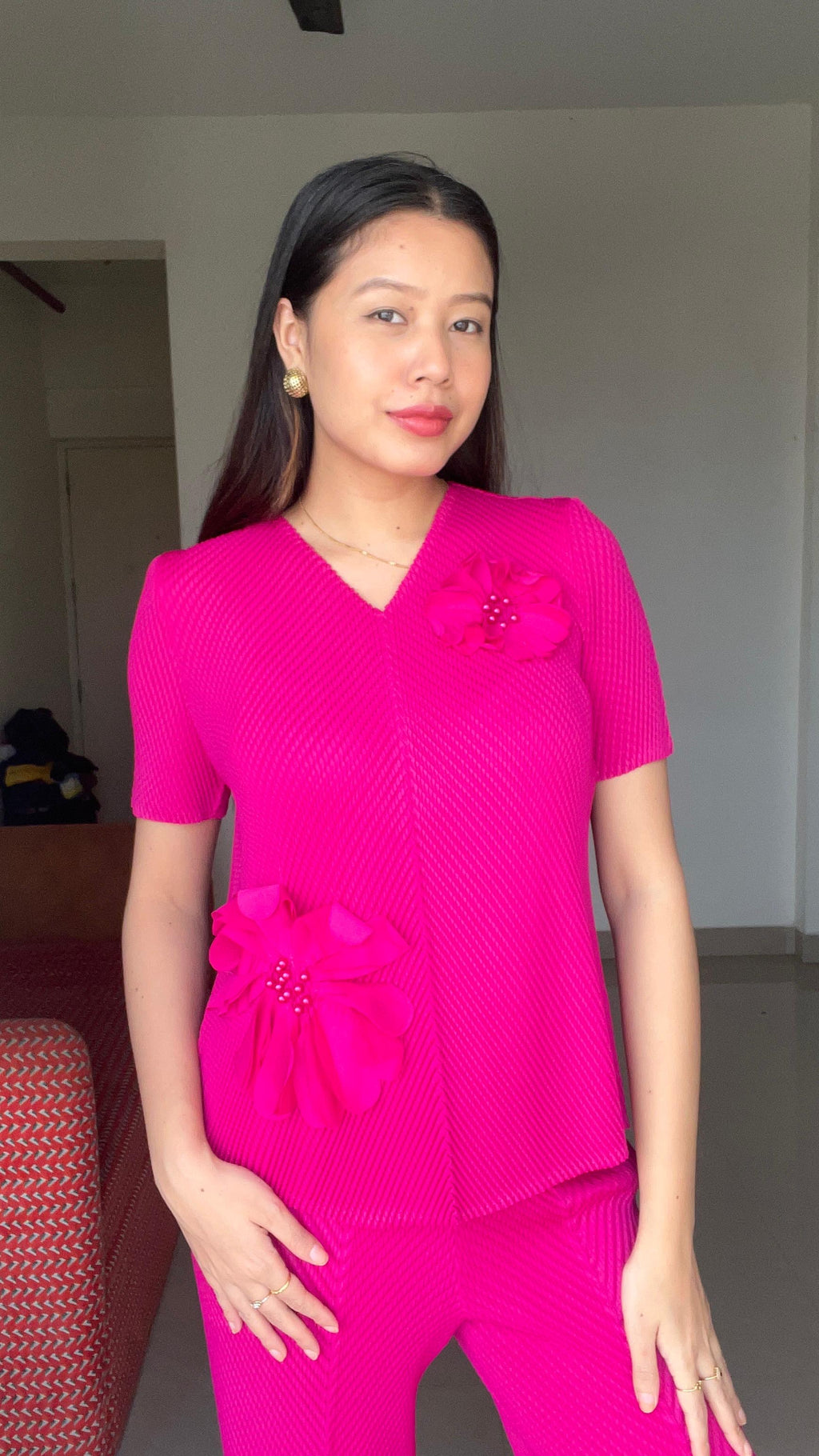 The Amara 3D Floral Pleated Set