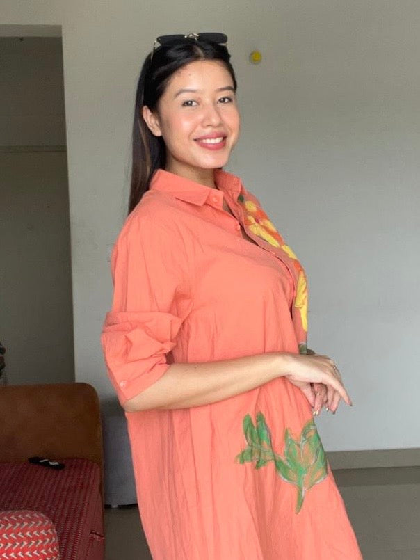 Tropical Bloom Oversized Shirt Dress