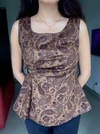 Mocha Paisley Peplum Top