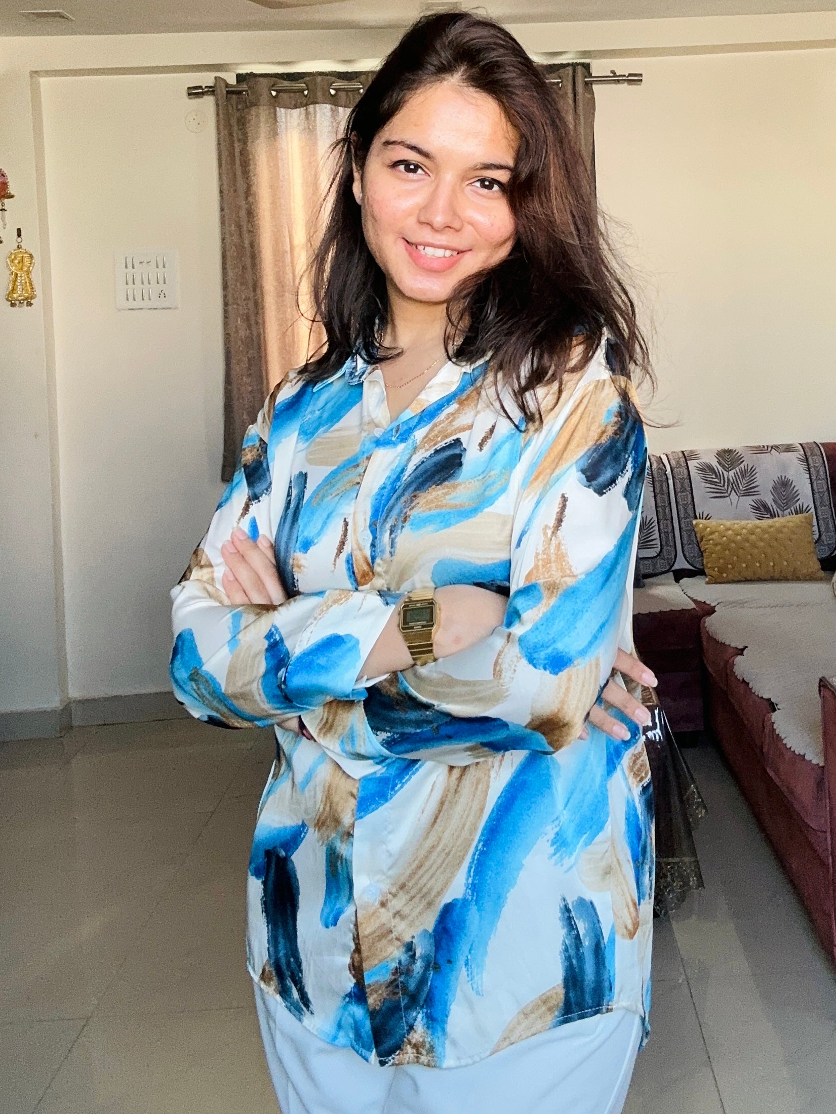 Ocean Brushstroke Satin Shirt