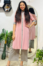 Mauve & Slate: Dual-Tone Mandrin Pleated Co-ord Set