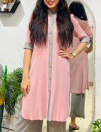 Mauve & Slate: Dual-Tone Mandrin Pleated Co-ord Set