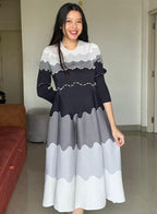 Black Ripple Pleated Midi Dress