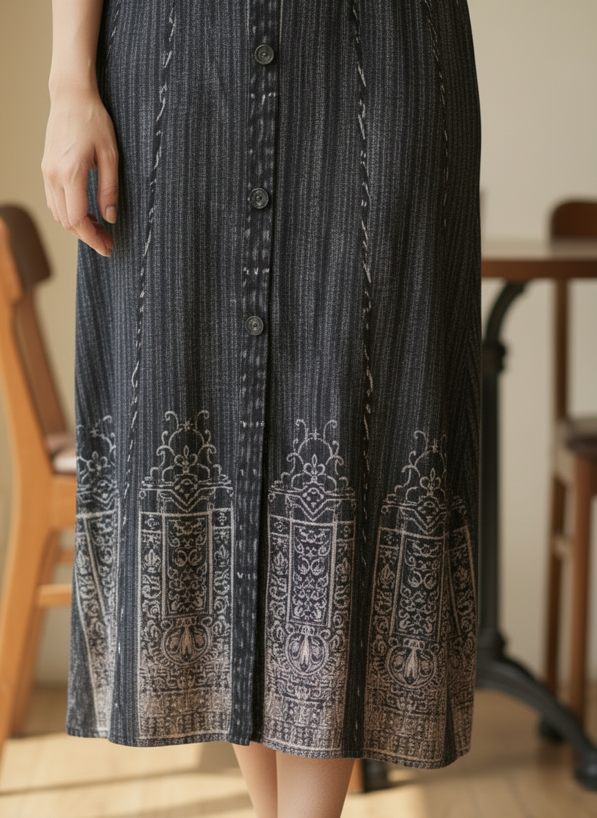 Indigo Button-Front Pleated Midi