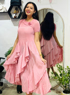 Rosewater Pleated Tiered Midi Dress