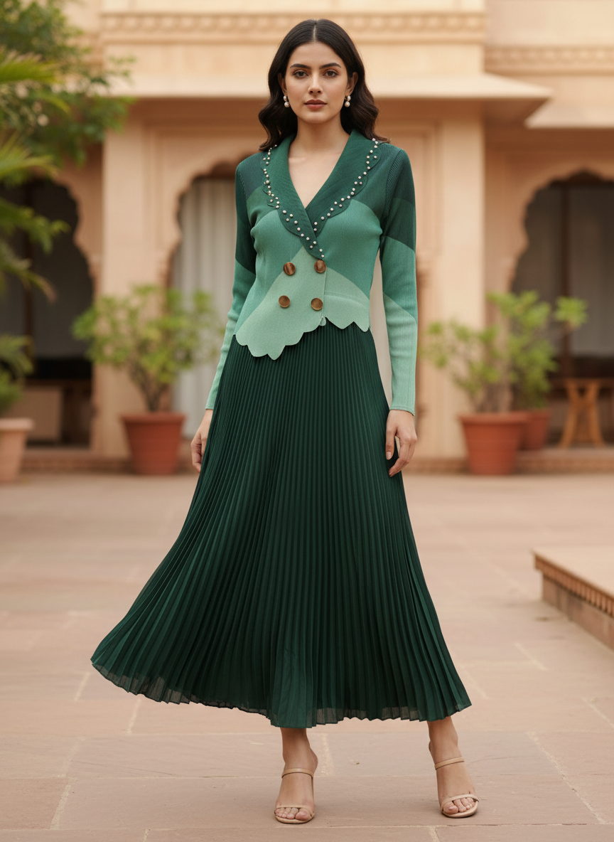 ELYSIA Pearl Pleated Dress