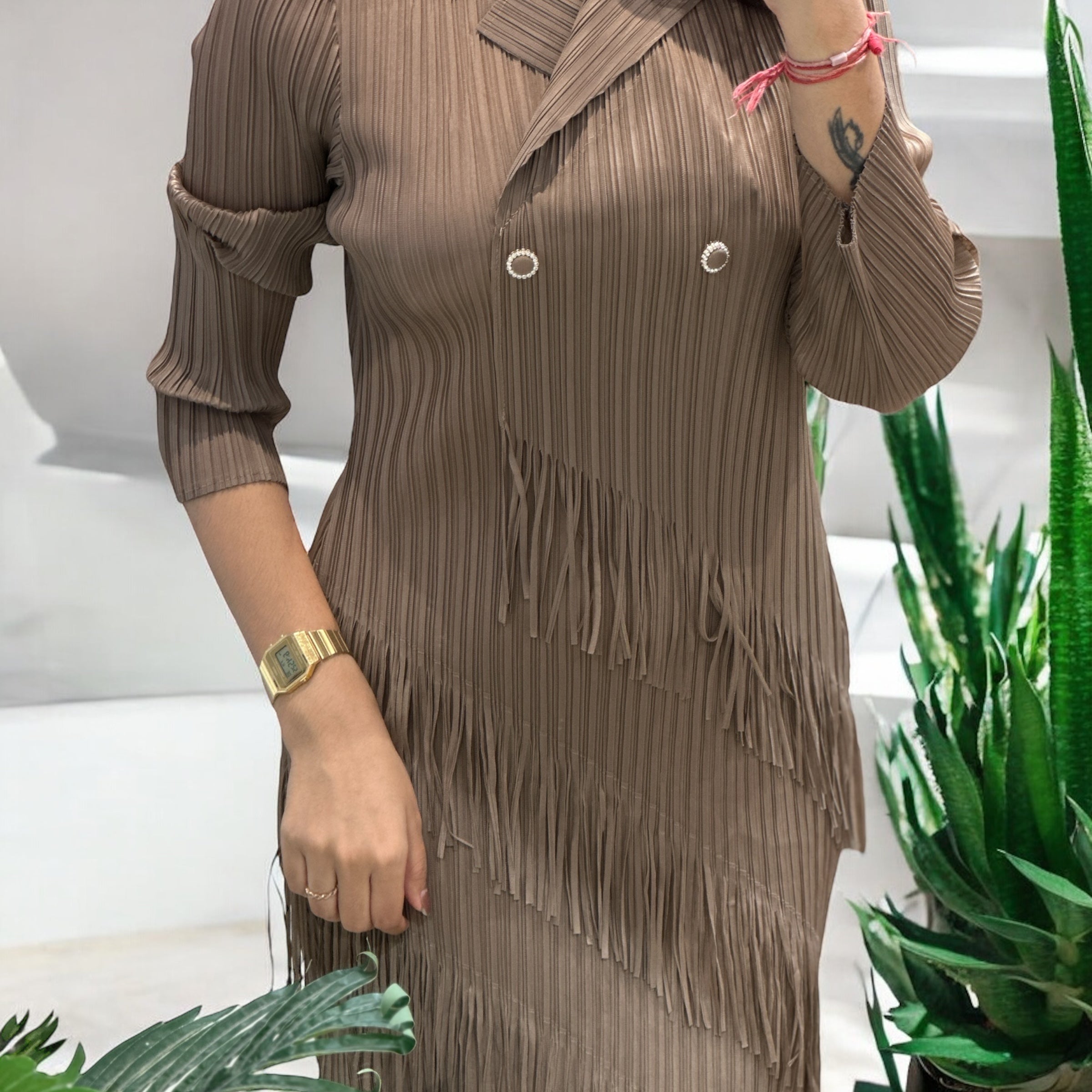 Bella Fringe Dress- Brown