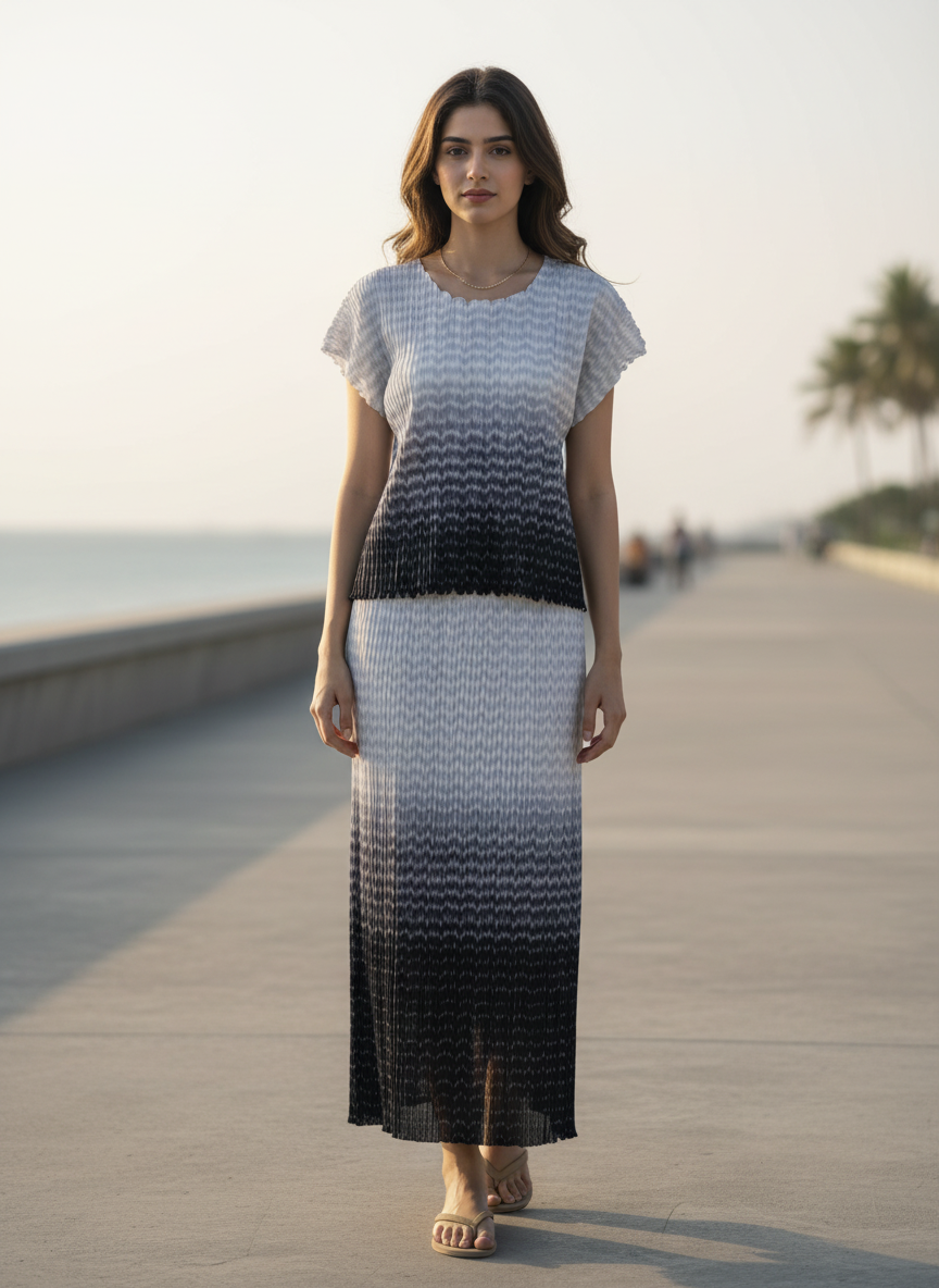The Midnight Mist Ombre Pleated Set