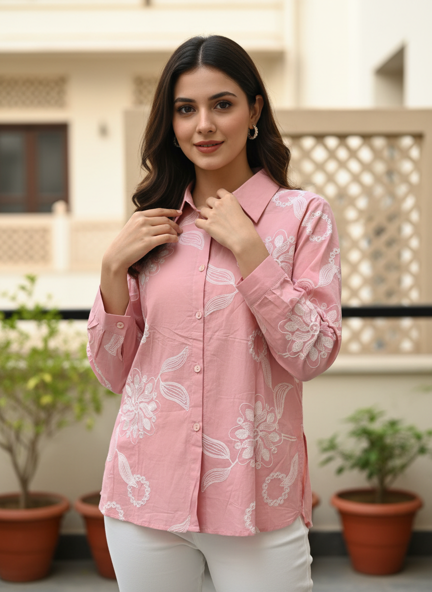The Blush Embroidered Cotton Shirt