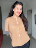 Caramel Textured Button-Down Top
