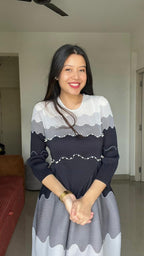 Black Ripple Pleated Midi Dress