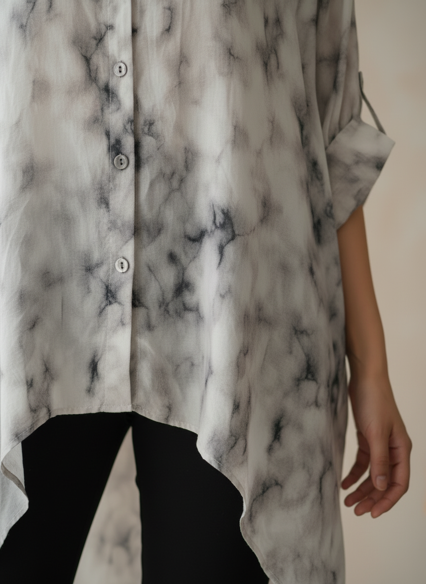 Marble Crepe Silk High-Low Tunic