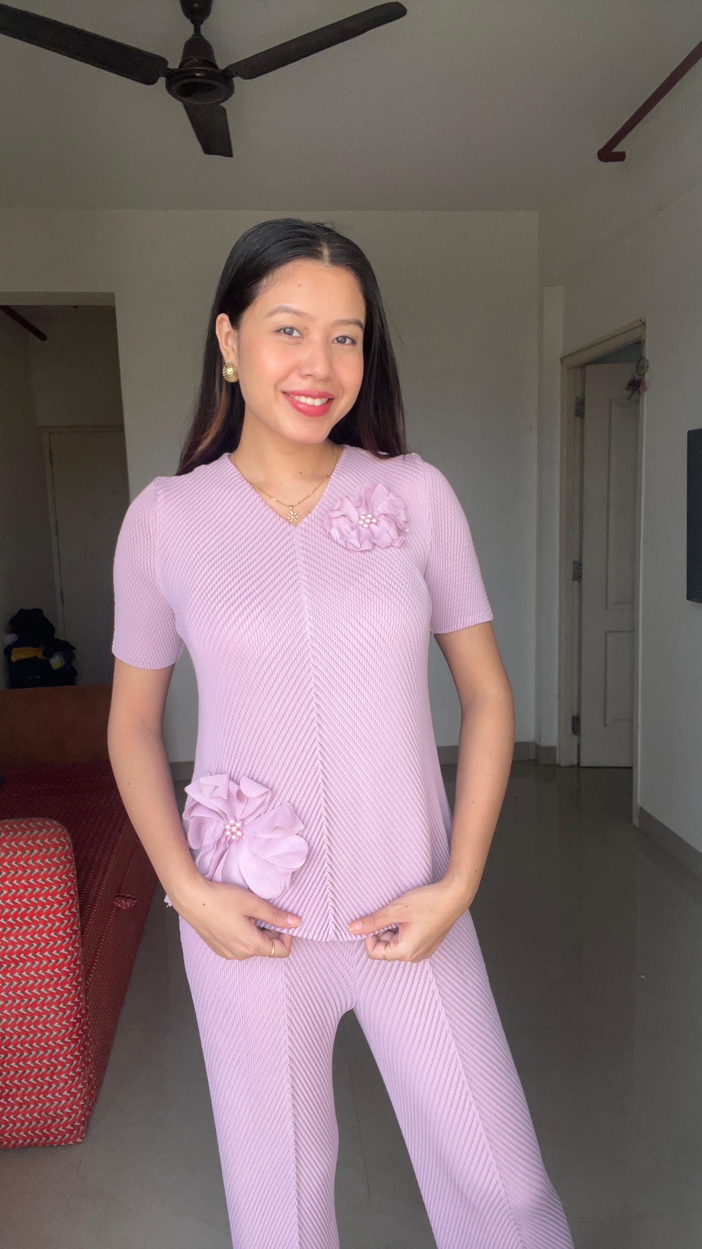 The Amara 3D Floral Pleated Set