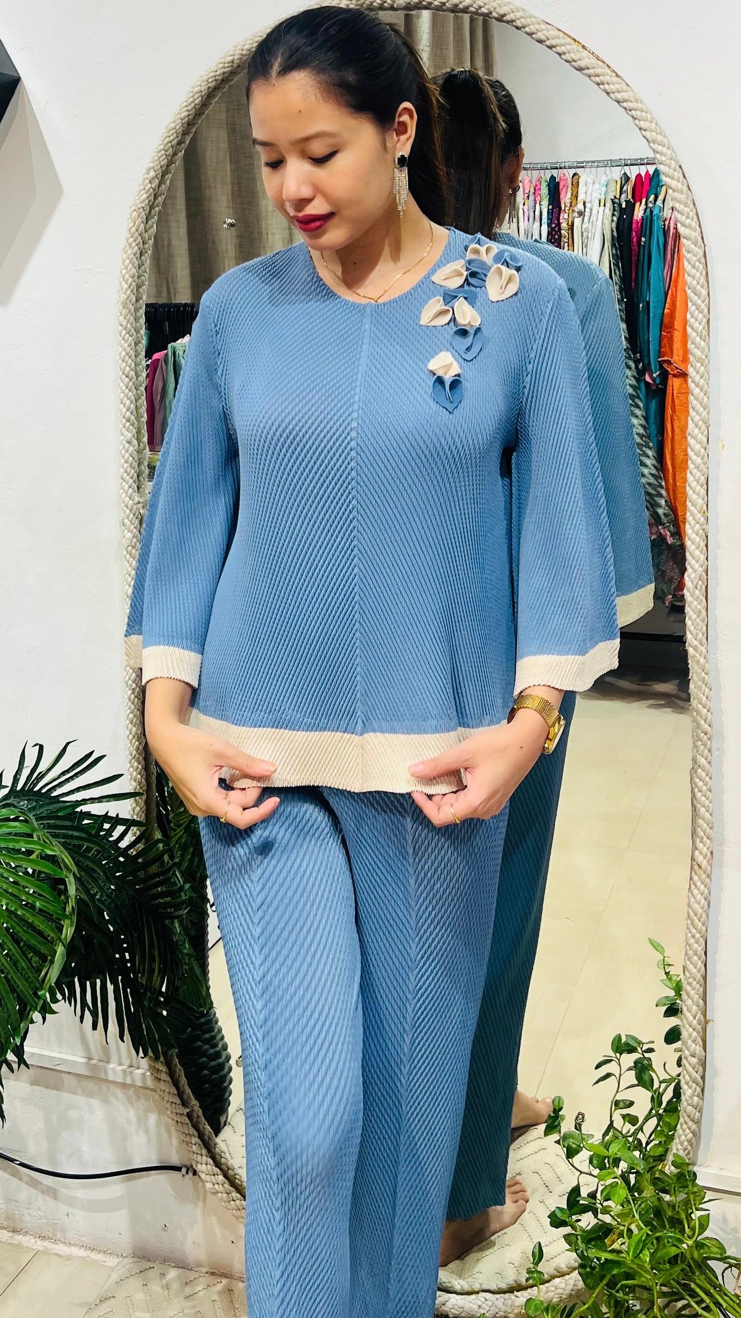 Azure Petal Pleated Co-ord Set