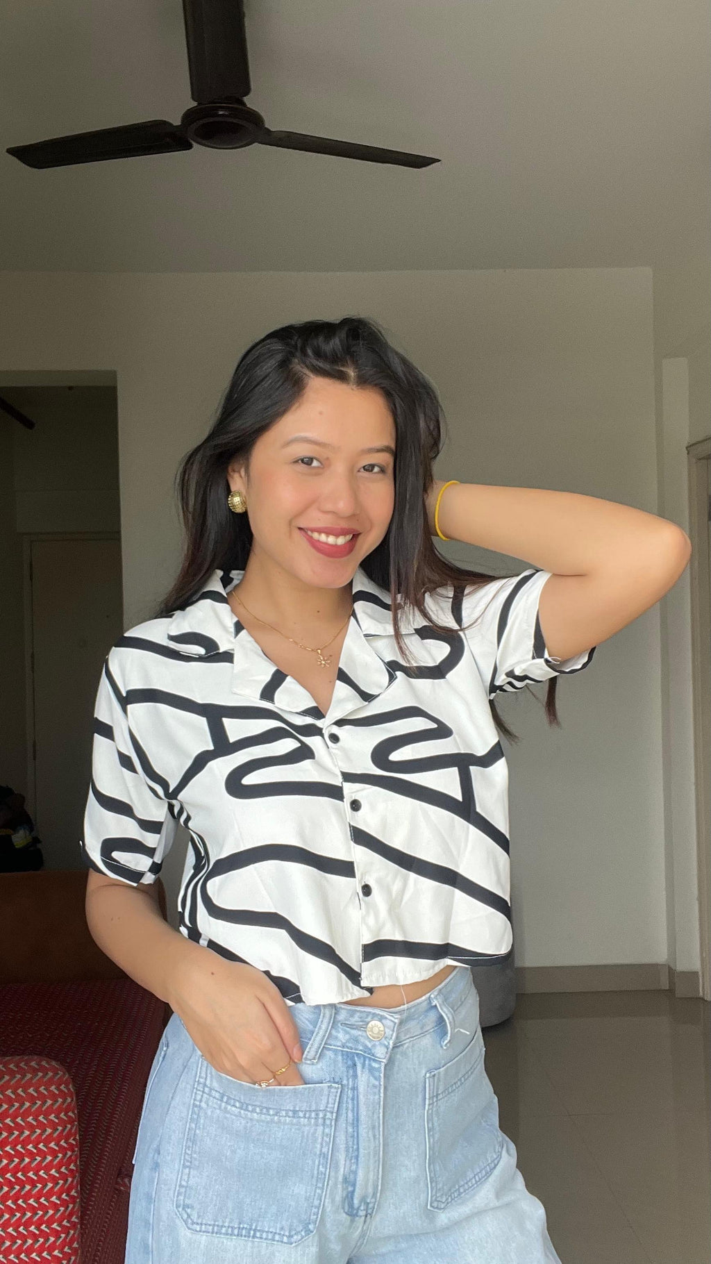 Noir Eclipse Abstract Crop Shirt