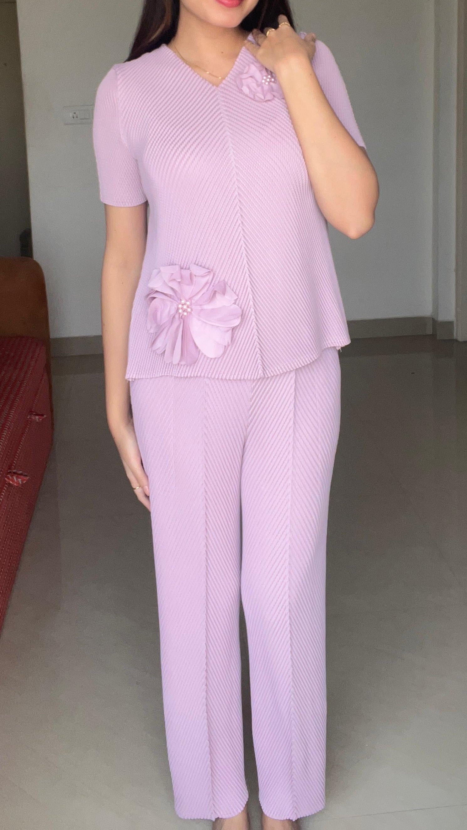 The Amara 3D Floral Pleated Set