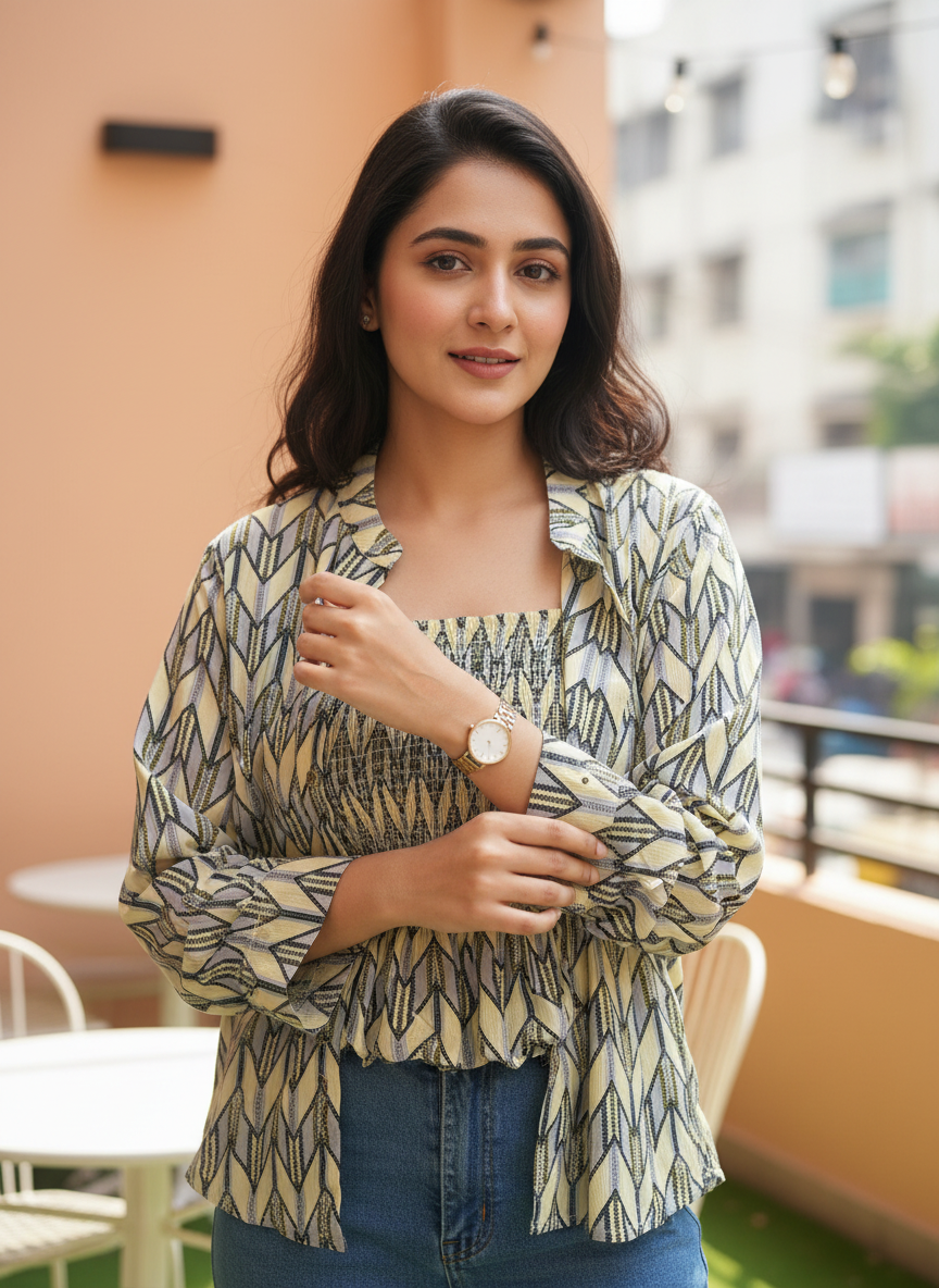 Geometric Prism Smocked Top