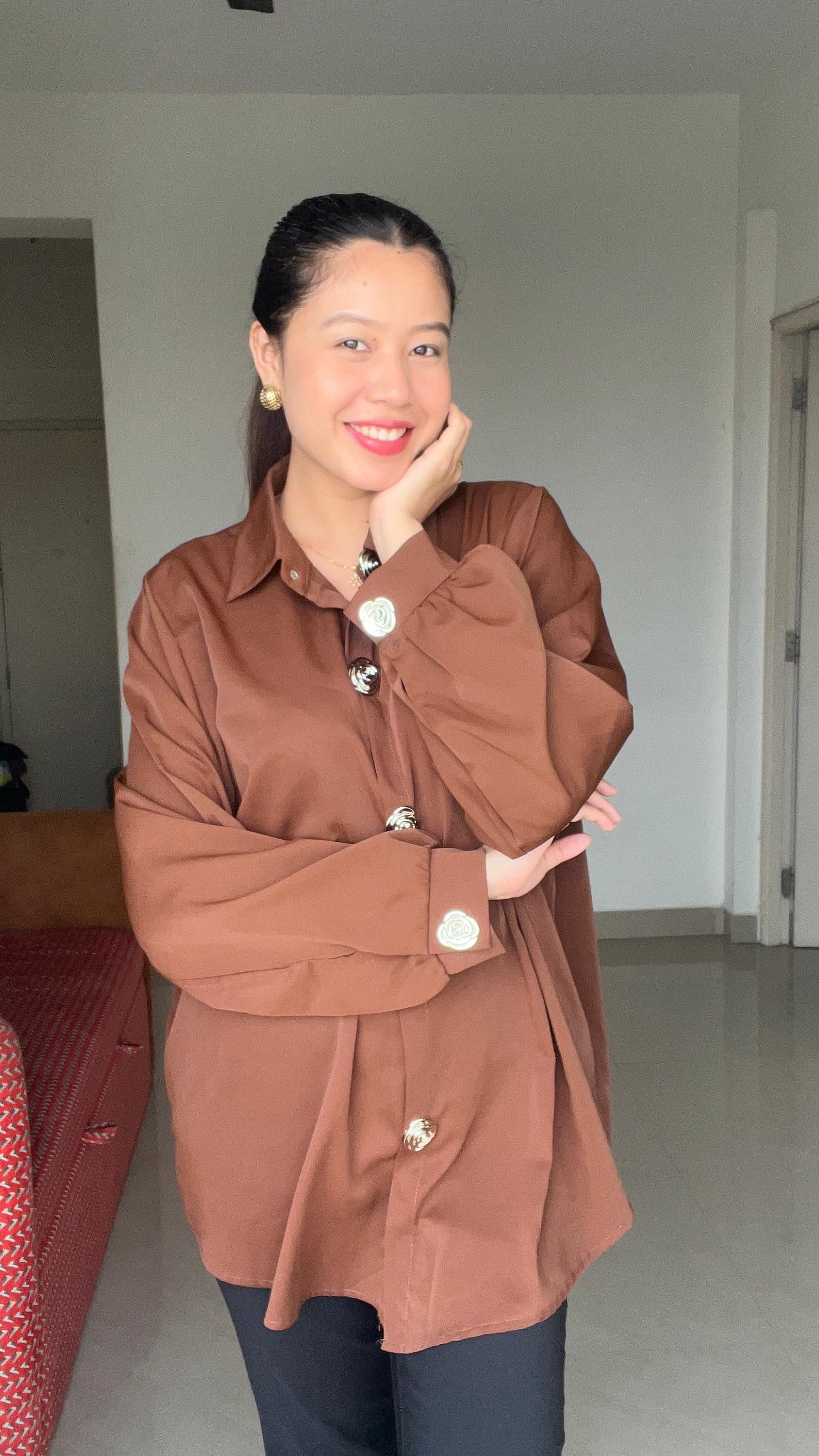 The Espresso Gold-Button Overshirt