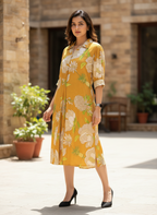 Sun-Drenched Mustard Floral Midi Dress