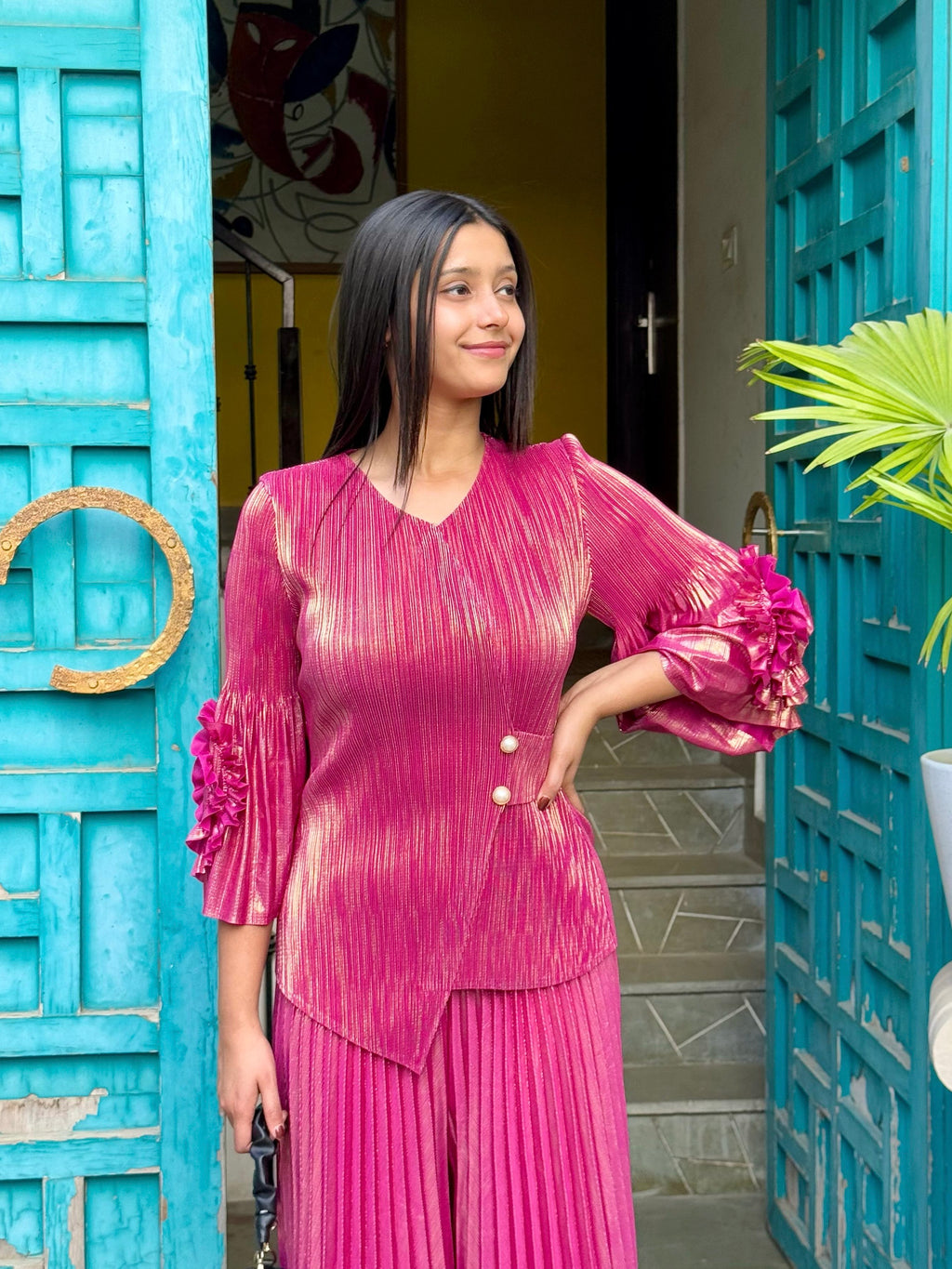 Irene Metallic Co-ord Set- Pink