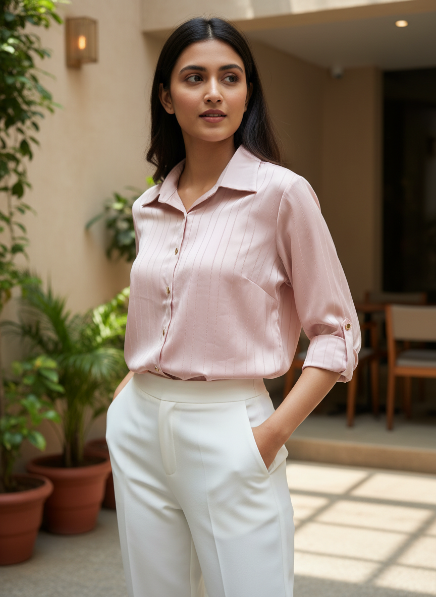 Blush Satin Tailored Shirt