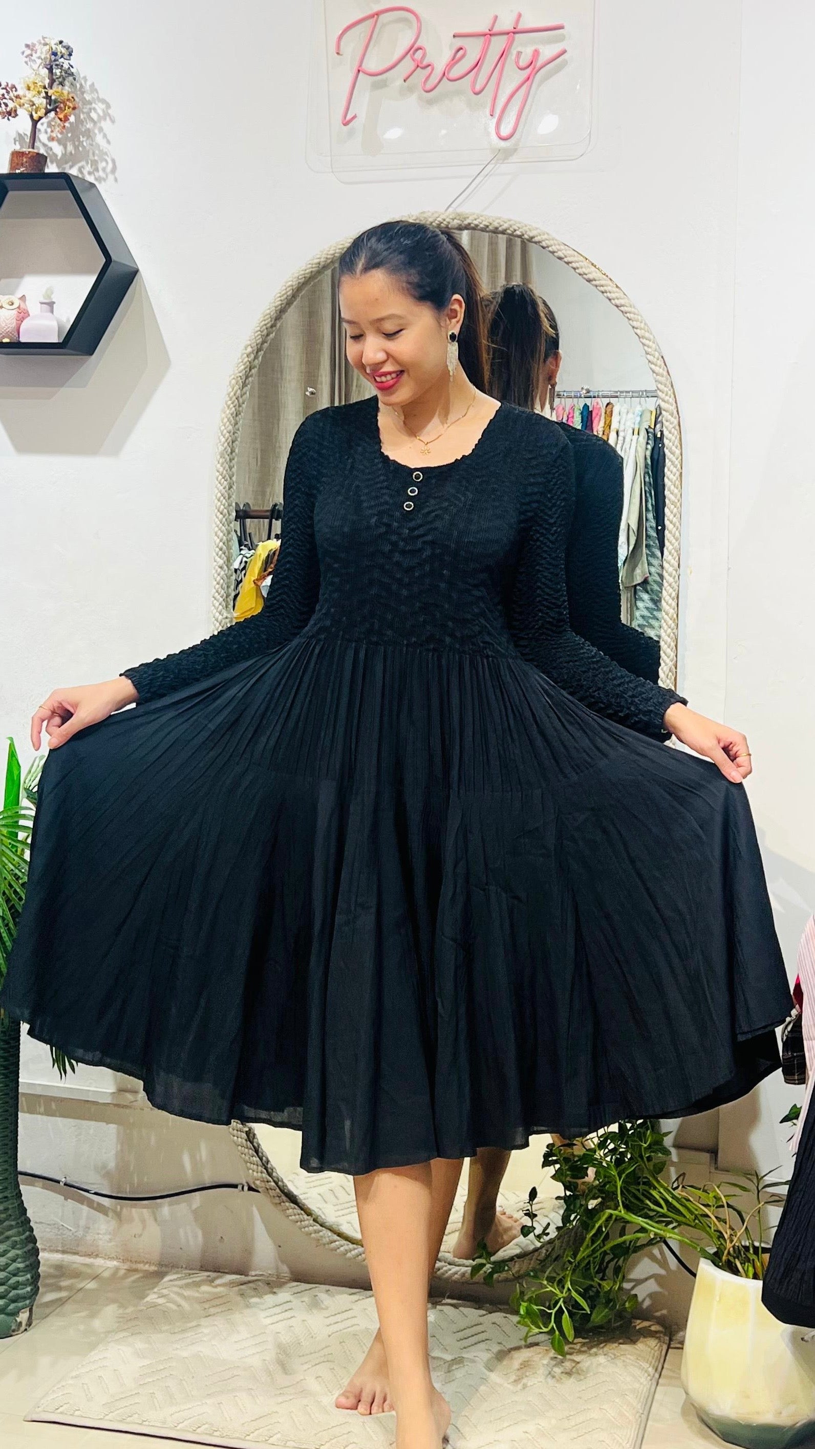 Midnight Grace Pleated Dress