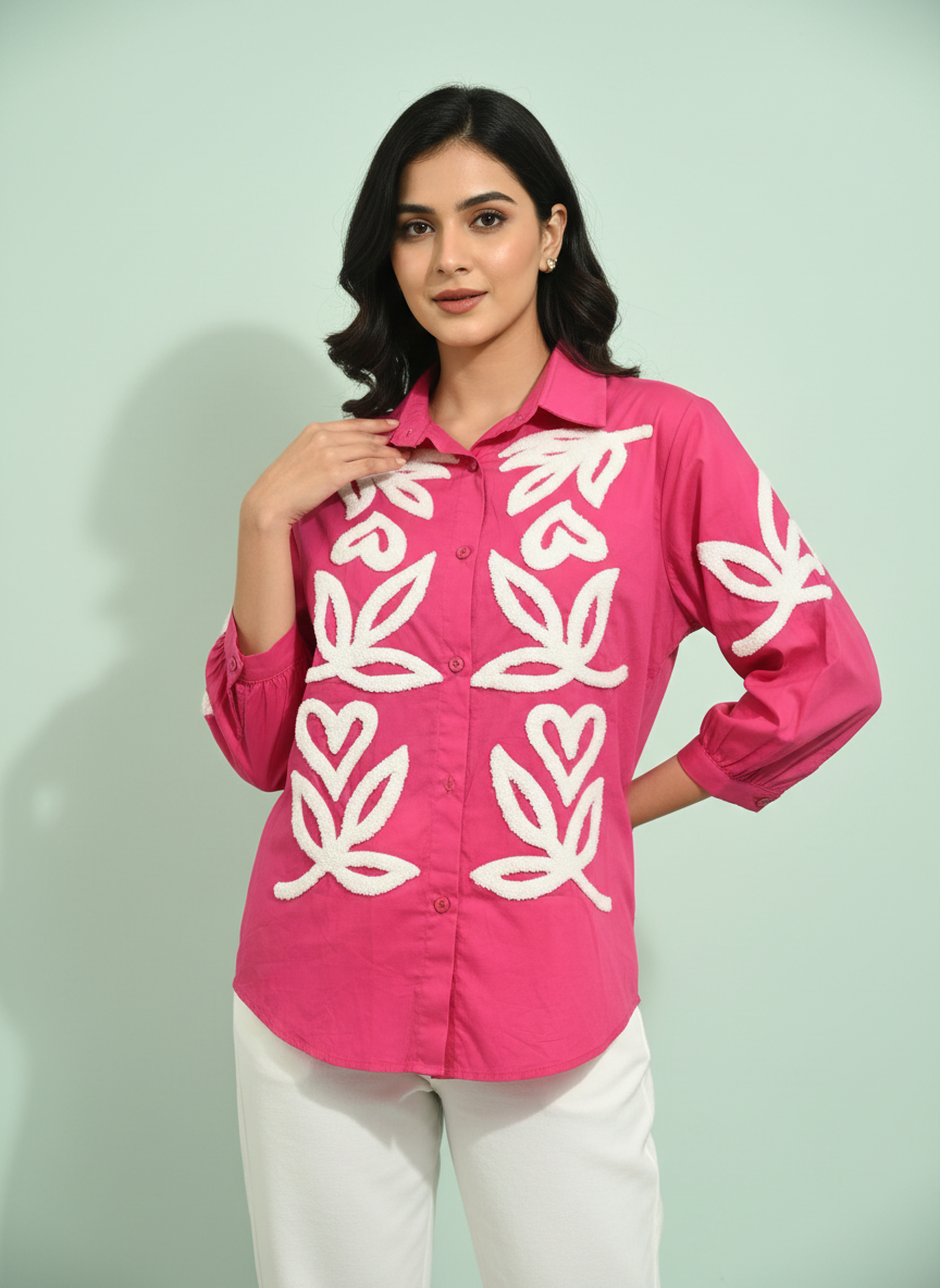 The Maya Applique Shirt – Fuchsia