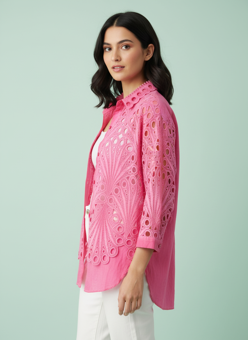 Fuschia Eyelet Oversized Blouse