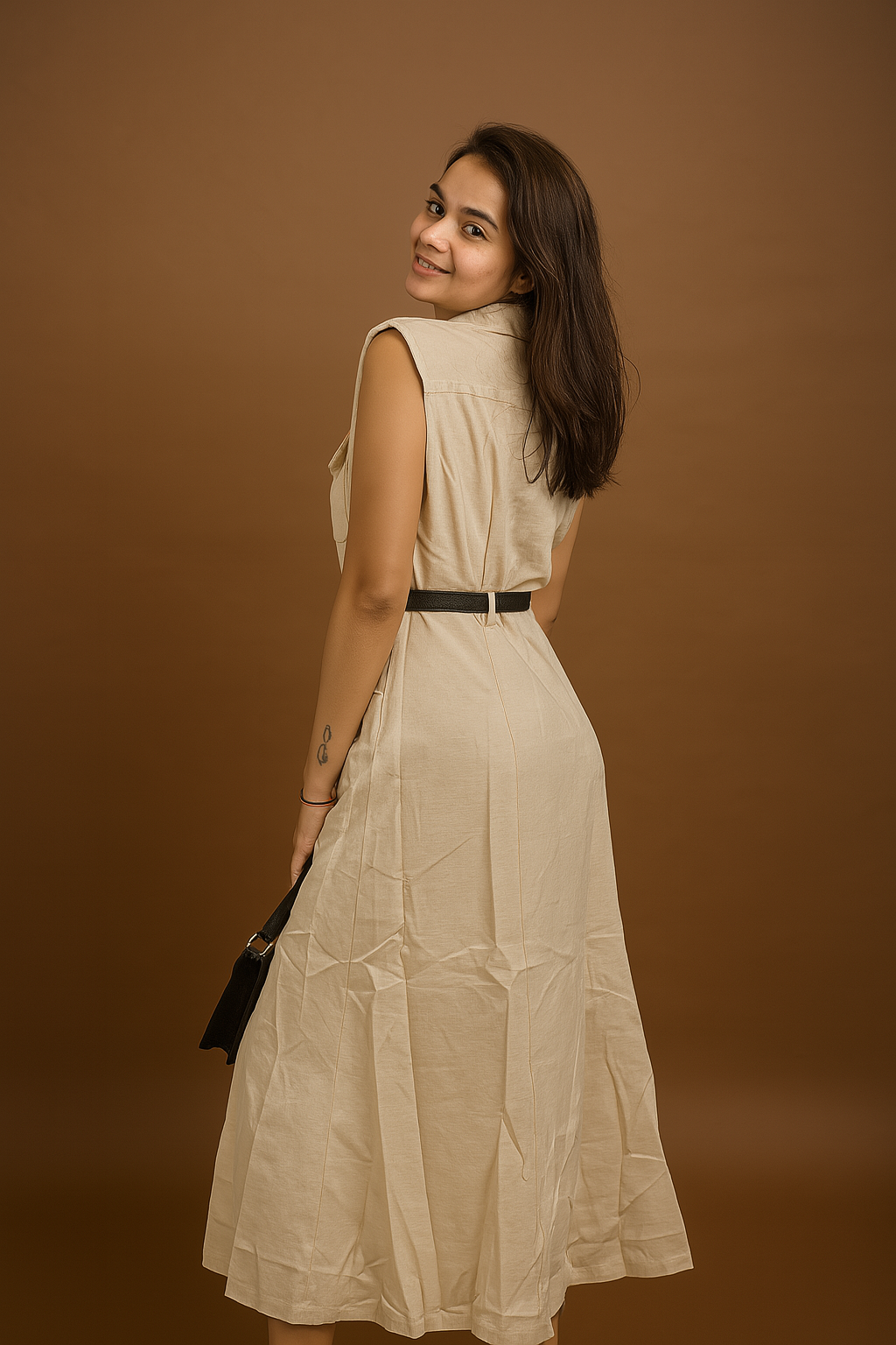 Sahara Linen Belted Midi Dress