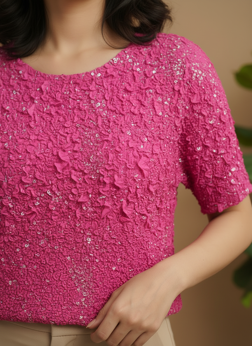 Fuchsia Bloom Textured Top