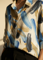 Azure Brushstroke Satin Shirt