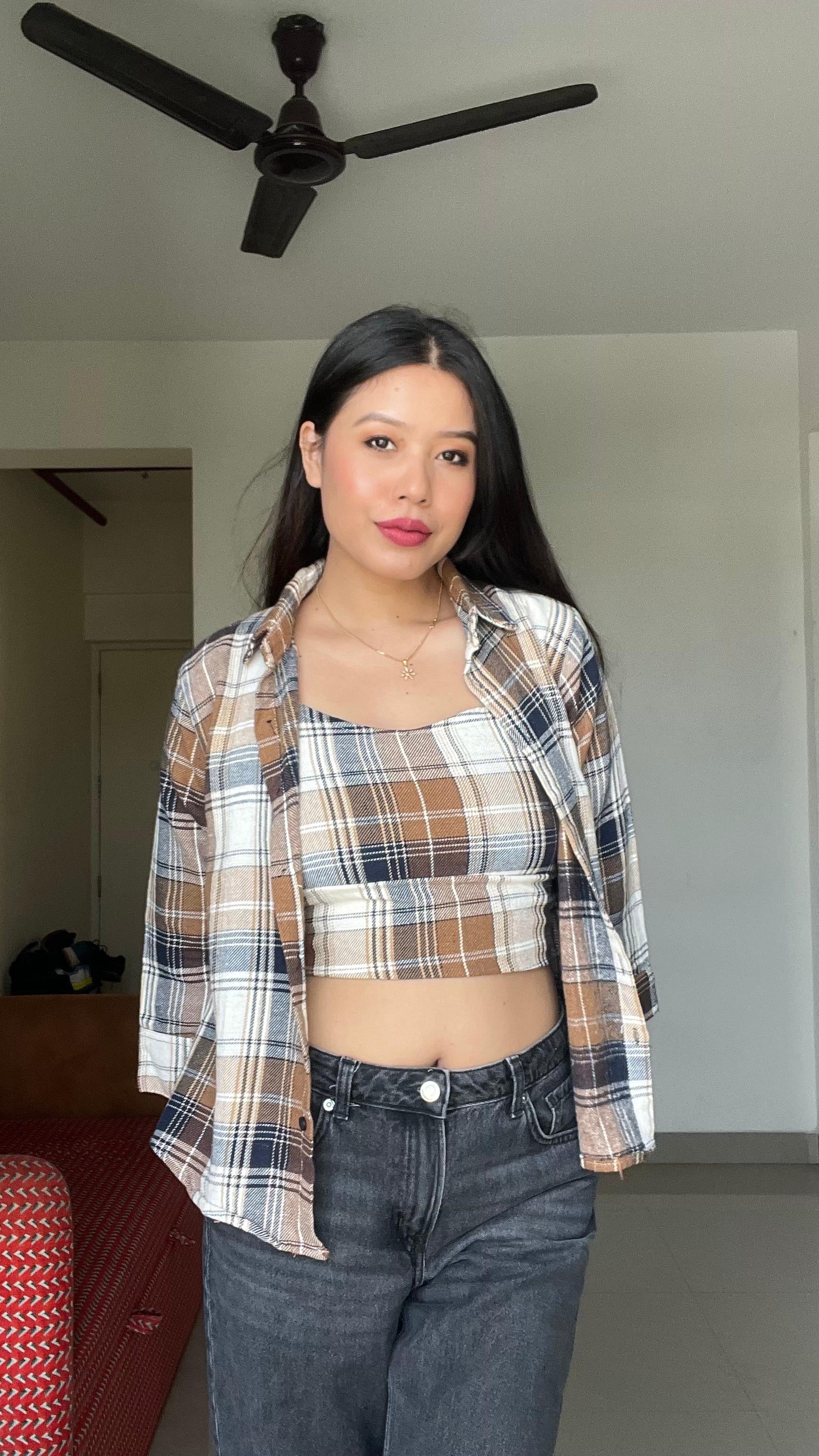 Brown Plaid 2-Piece Top