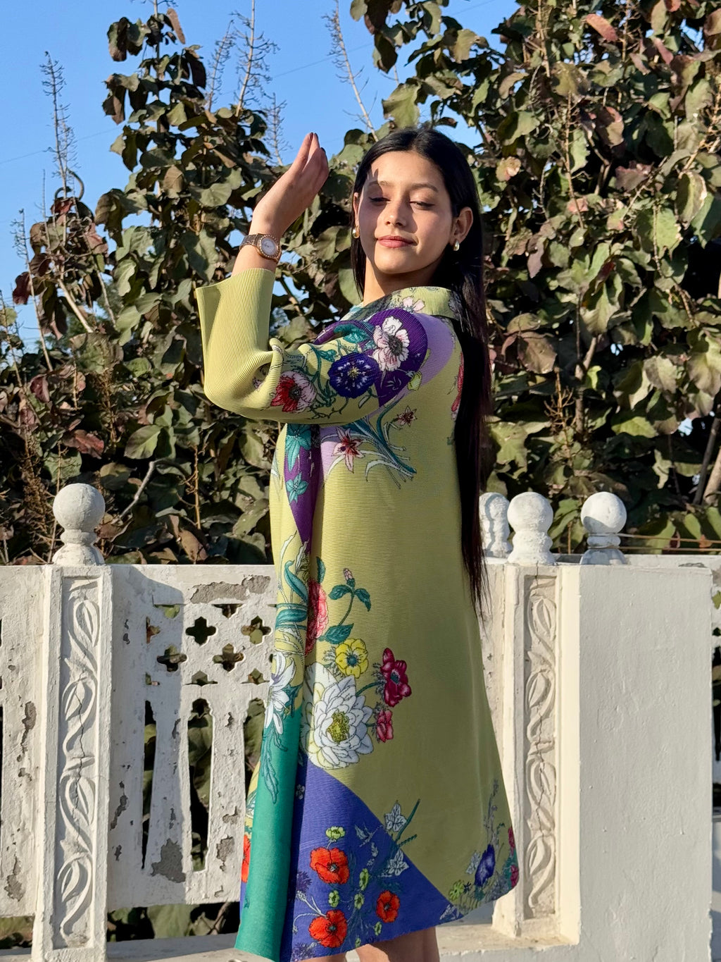 Ria Floral Dress/ Long Top- Green