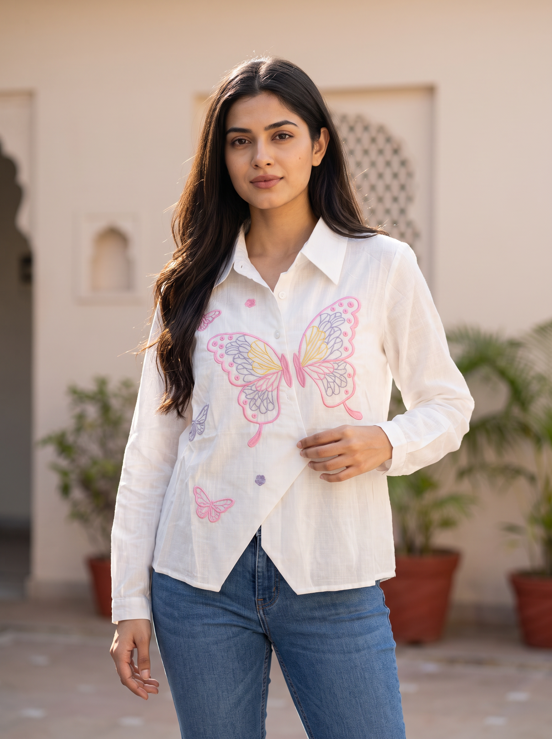 Butterfly Embroidered Shirt