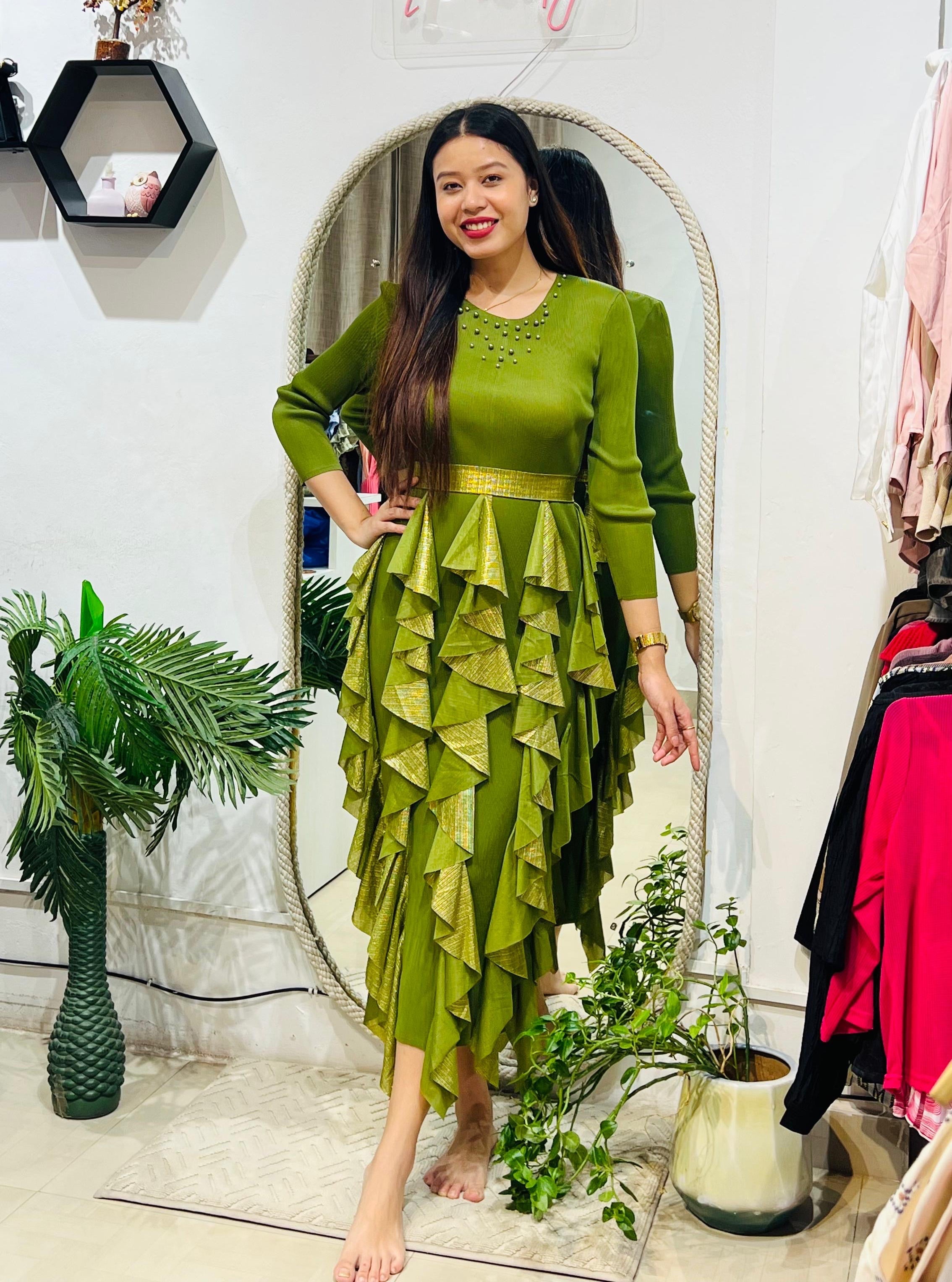 Verdant Muse Tiered Ruffle Midi