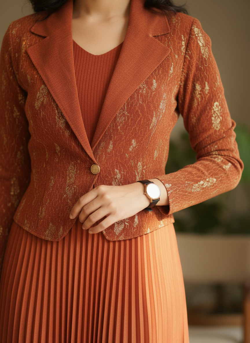 NOIRÉ Luxe Pleated Dress- Rust