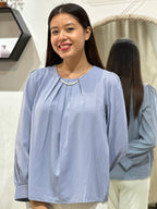 The "Luminous Pearl" Pleated Blouse