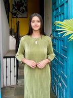 Tia Metallic Dress- Olive Green