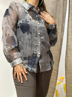 FLORAL ORGANZA SHIRT- GREY