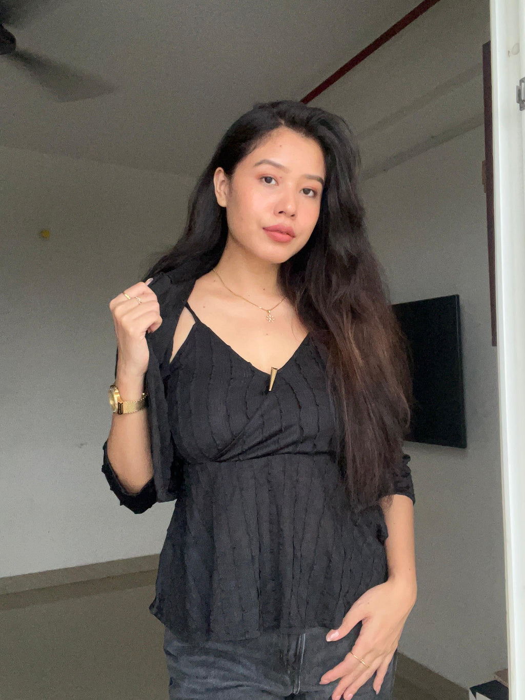 Midnight Grace Textured Peplum Top