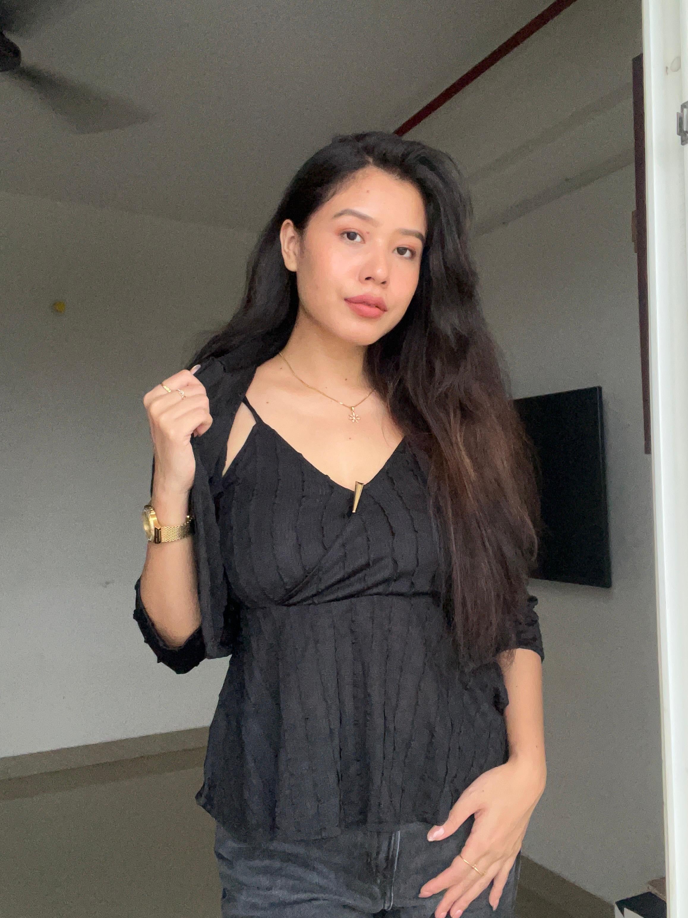 Midnight Grace Textured Peplum Top