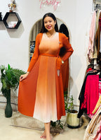 Ember Glow Ombré Pleated Midi