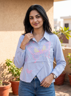 Striped Butterfly Embroidered Shirt