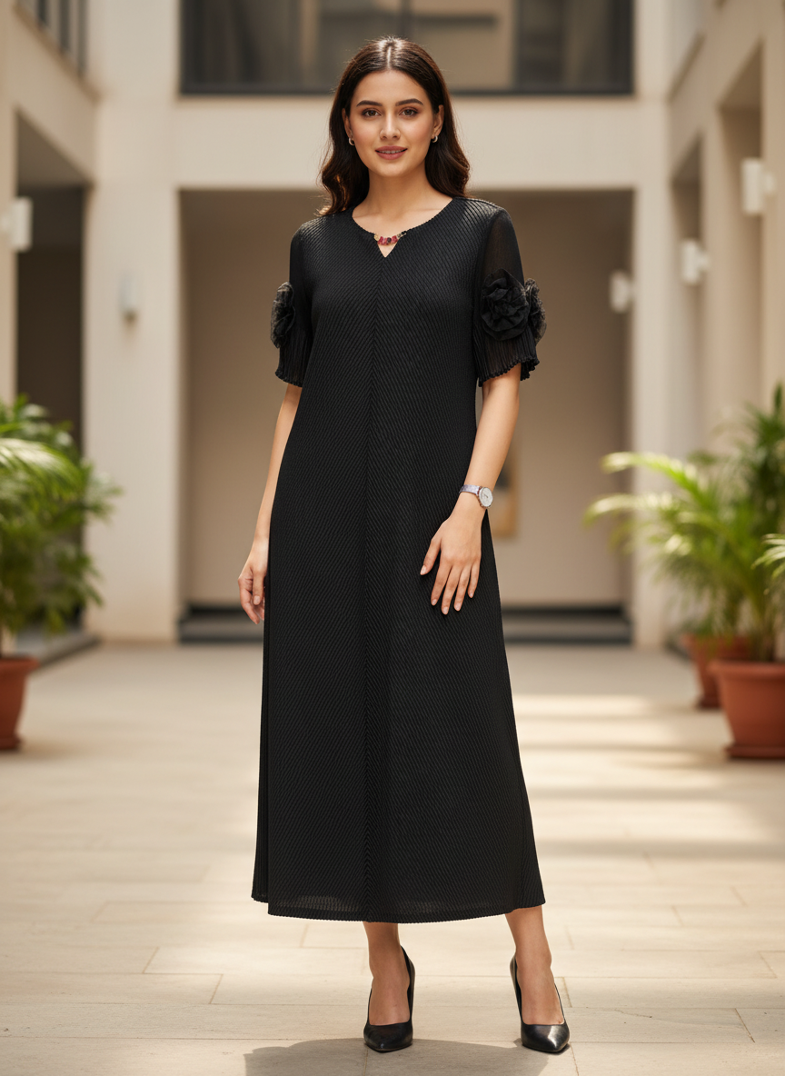 Midnight Bloom Textured Shift Dress