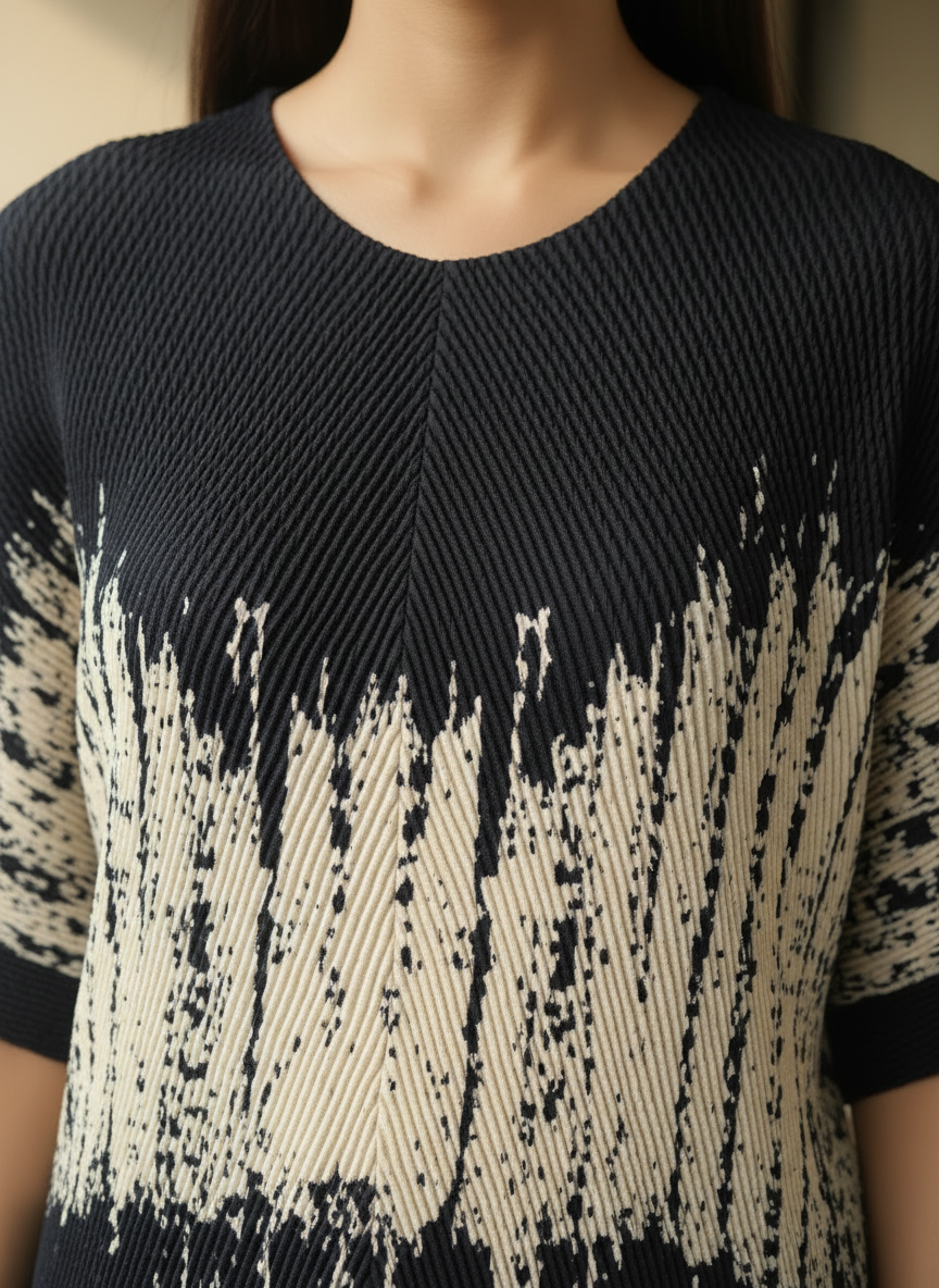 Abstract Ink-Print Pleated Tunic